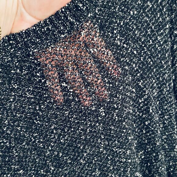 Eileen Fisher Open Knit Sweater Women XS Tunic Asymmetric Hem Black White Tweed - Picture 4 of 9